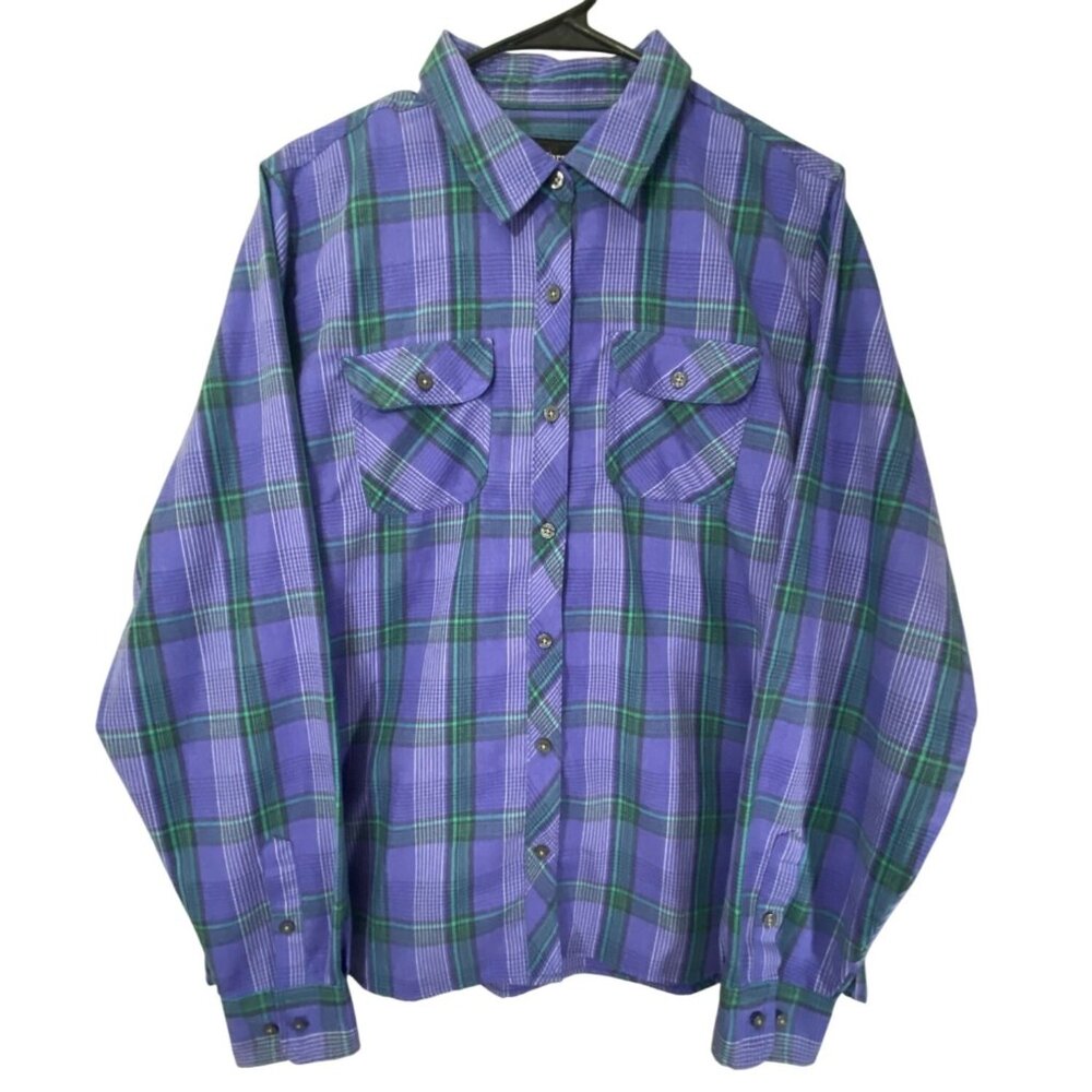 Marmot Woman's Plaid Button-Up Shirt XL in Purple & Green Long Sleeve